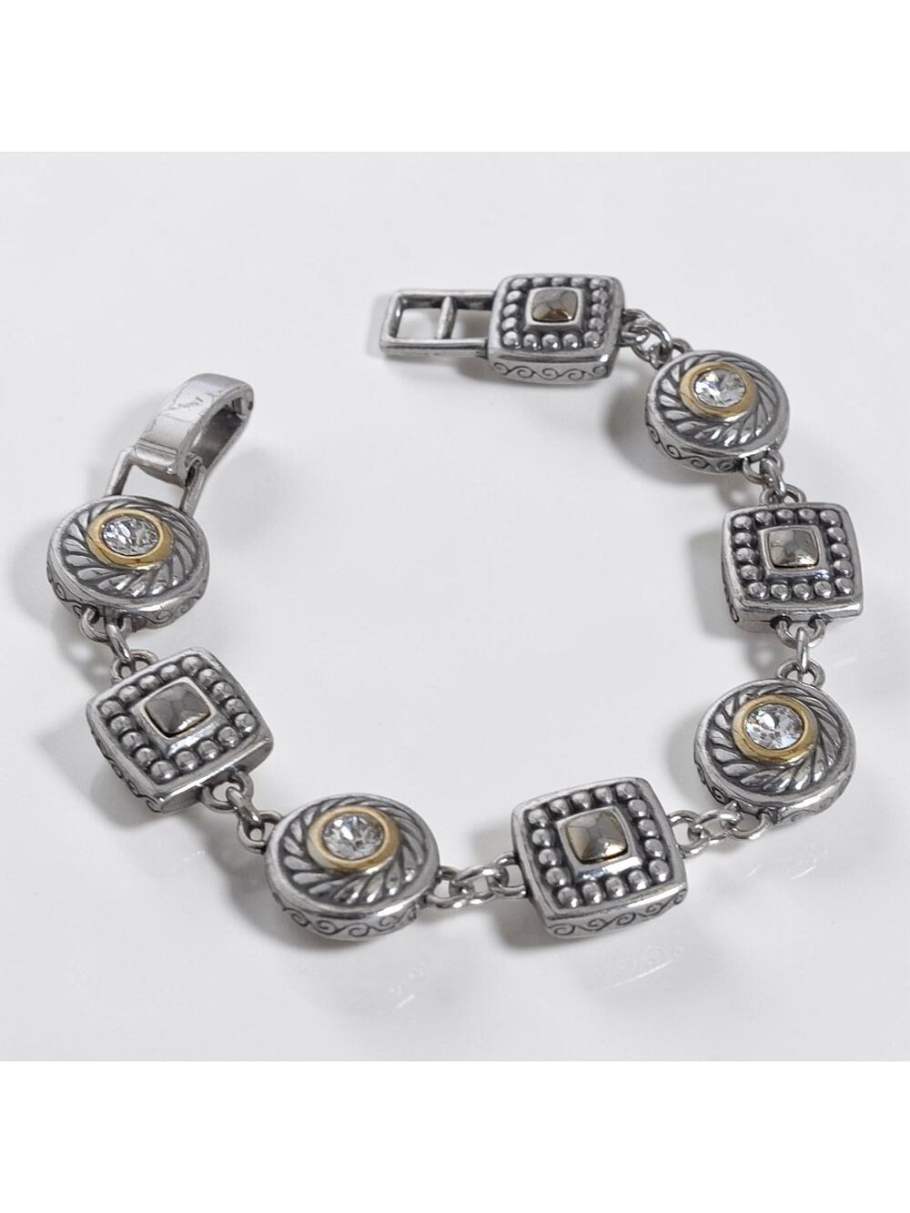 Brighton Heiress Two Tone Link Bracelet Gold Silver Rhinestone Crystal Retired